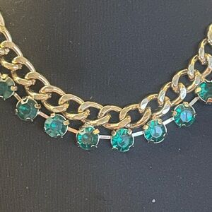Vintage costume gold tone green gemstones dark necklace